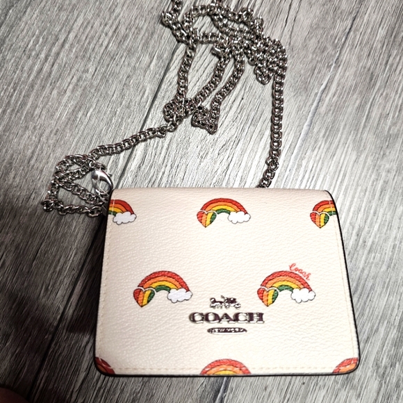 Coach Pride Bags Mini Wallet On A Chain With Rainbow Print 🌈 New - Picture 2 of 14